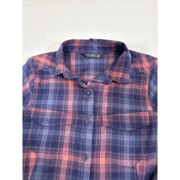 Arcteryx Shirt Women LRG Addison Button Front PURPLE/PINK Plaid L/S Flannel NWOT - Picture 3 of 10